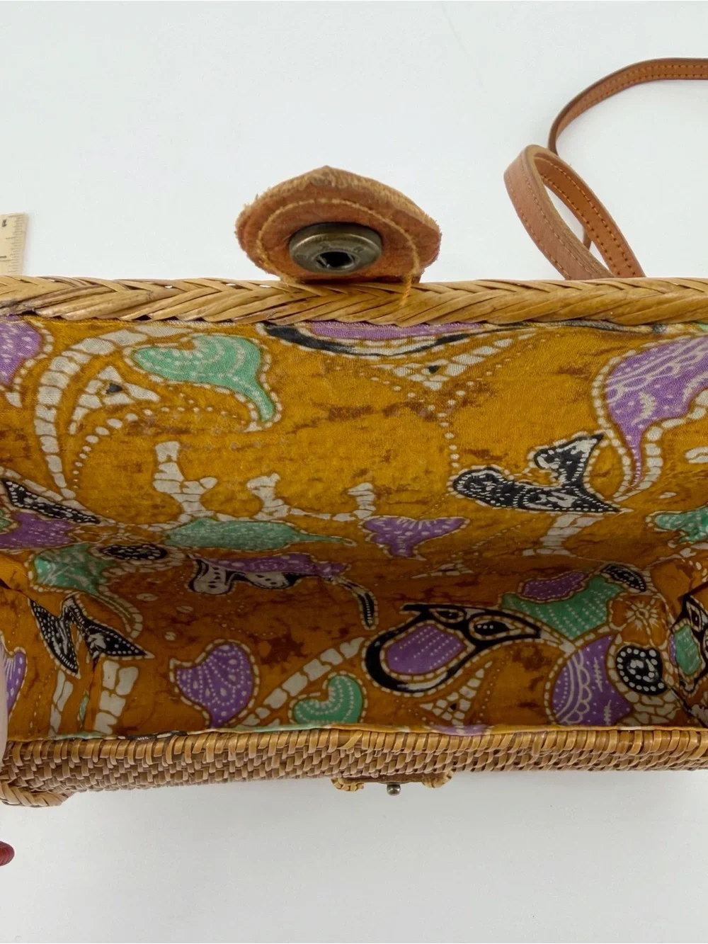 Mini Rattan Crossbody Leather Purse Bali Straw Wicker Boho Clutch - Picture 9 of 9